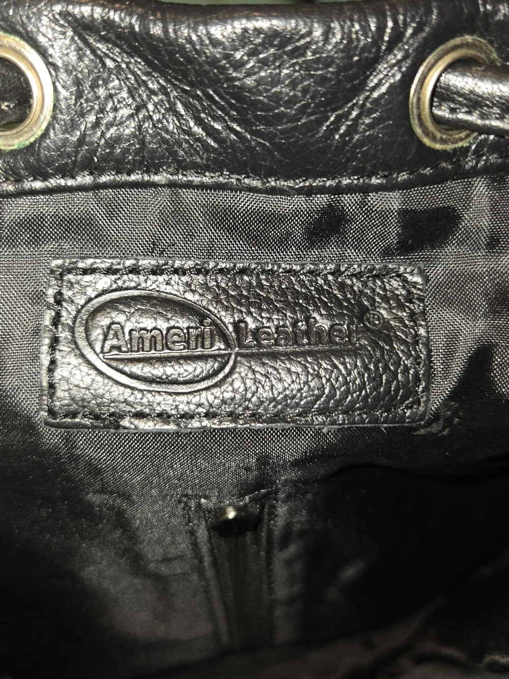 AmeriLeather Black Leather Drawstring Backpack